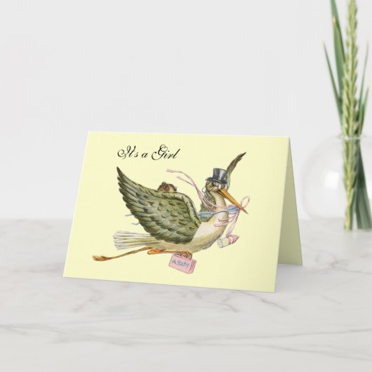 FAIRE-PART BABY SHOWER DE FILLE STORK (Devant)