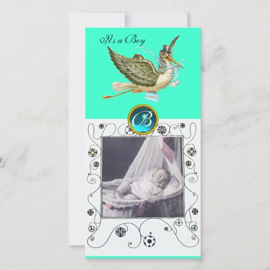 Faire-part BABY SHOWER DE STORE SWIRLS MONOGRAM aquamarine (Devant)