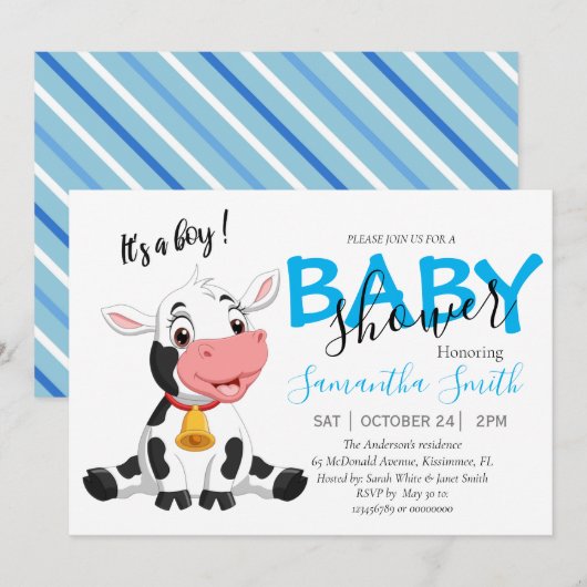 Faire-part Baby shower de vache (Devant / Derrière)