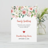 Faire-part Baby shower des traditions florales rose pâle (Debout devant)