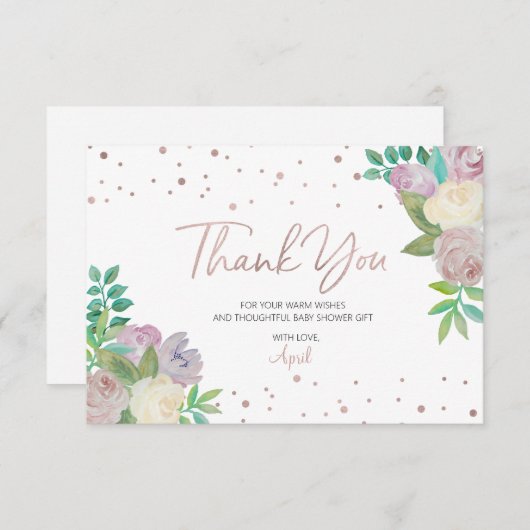 Faire-part Baby shower doux Floral bébé saupoudrer Merci (Devant / Derrière)