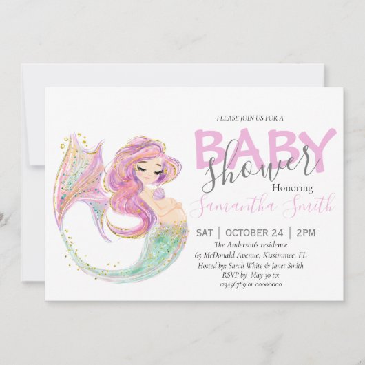 Faire-part Baby shower du parti Mermaid (Devant)