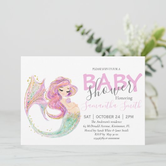 Faire-part Baby shower du parti Mermaid (Debout devant)