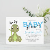 Faire-part Baby shower garçon T rex (Debout devant)
