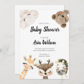 Faire-part Baby shower Jungle Safari Animaux Invitation, BA10 (Devant / Derrière)
