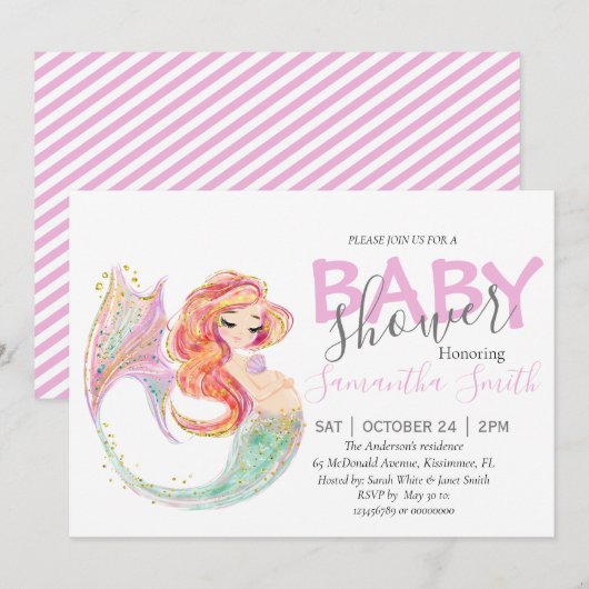 FAIRE-PART BABY SHOWER MERMAID CULE (Devant / Derrière)