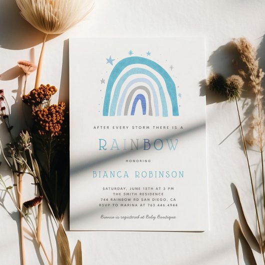 Faire-Part Baby Shower Miracle Baby Blue Rainbow B