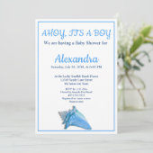 Faire-part Baby shower Nautical Seashell Blue Boy (Debout devant)