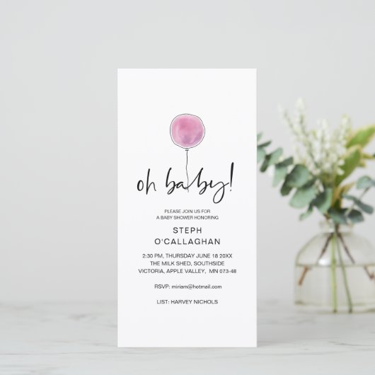 Faire-part Baby shower numérique Pink Balloon Cellphone Vite (Debout devant)