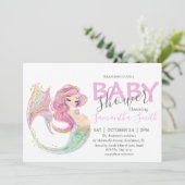 Faire-part Baby shower rose MERMAID sous la mer (Debout devant)