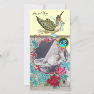 Faire-part BABY SHOWER STORE MONOGRAM, crème aquamarine
