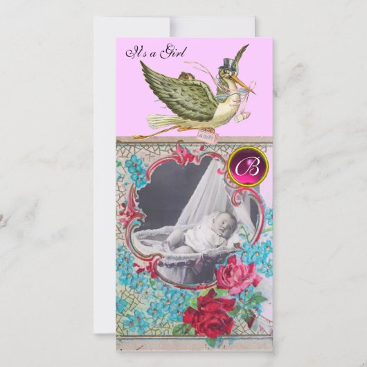 Faire-part BABY SHOWER STORE MONOGRAM, rubis (Devant)