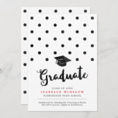 Faire-part Bac de graduation Pois noir mignon (Devant / Derrière)