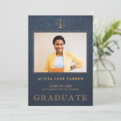 Faire-part Baccalauréat en droit Marine or photo (Debout devant)