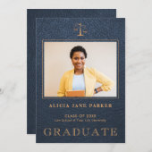 Faire-part Baccalauréat en droit Marine or photo (Devant / Derrière)