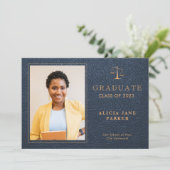 Faire-part Baccalauréat en droit Marine or photo (Debout devant)