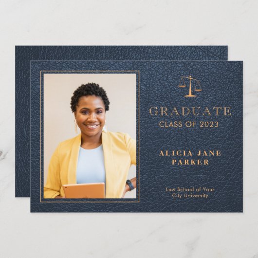 Faire-part Baccalauréat en droit Marine or photo (Devant / Derrière)