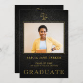 Faire-part Baccalauréat en droit photo or noir (Devant / Derrière)