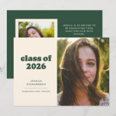 Faire-part Baccalauréat en photo de la simplicité rétro Vert (Devant / Derrière)