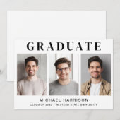 Faire-part Baccalauréat simple 3 photos (Devant / Derrière)