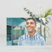 Faire-part Baccalauréat simple avec photo marine bleu graduat (Debout devant)