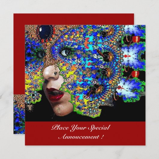 Faire-part Bal Masquerade Mardi Gras EPHÉMÉRAL, Masque Bleu (Devant / Derrière)