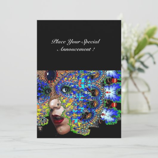 Faire-part Bal Masquerade Mardi Gras EPHÉMÉRAL, Masque Bleu (Debout devant)