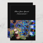 Faire-part Bal Masquerade Mardi Gras EPHÉMÉRAL, Masque Bleu (Devant / Derrière)