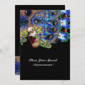 Faire-part Bal Masquerade Mardi Gras EPHÉMÉRAL, Masque Bleu (Devant / Derrière)