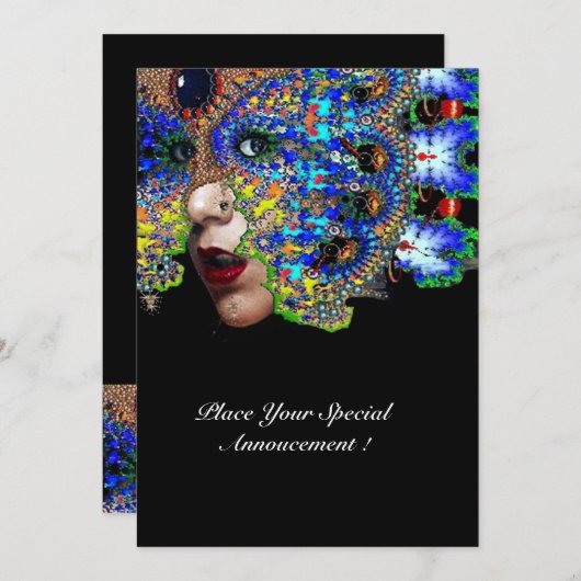 Faire-part Bal Masquerade Mardi Gras EPHÉMÉRAL, Masque Bleu (Devant / Derrière)