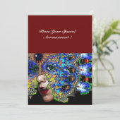 Faire-part Bal Masquerade Mardi Gras EPHÉMÉRAL, Masque Bleu (Debout devant)