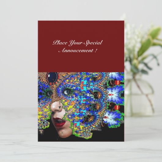 Faire-part Bal Masquerade Mardi Gras EPHÉMÉRAL, Masque Bleu (Debout devant)