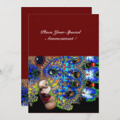 Faire-part Bal Masquerade Mardi Gras EPHÉMÉRAL, Masque Bleu (Devant / Derrière)