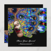 Faire-part Balle Mascarade Mardi Gras EPHÉMERAL, Masque Bleu (Devant / Derrière)