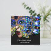 Faire-part Balle Mascarade Mardi Gras EPHÉMERAL, Masque Bleu (Debout devant)