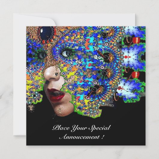 Faire-part Balle Mascarade Mardi Gras EPHÉMERAL, Masque Bleu (Devant)