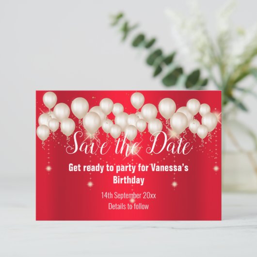 FAIRE-PART BALLON ROUGE ENREGISTRER LA DATE (Debout devant)