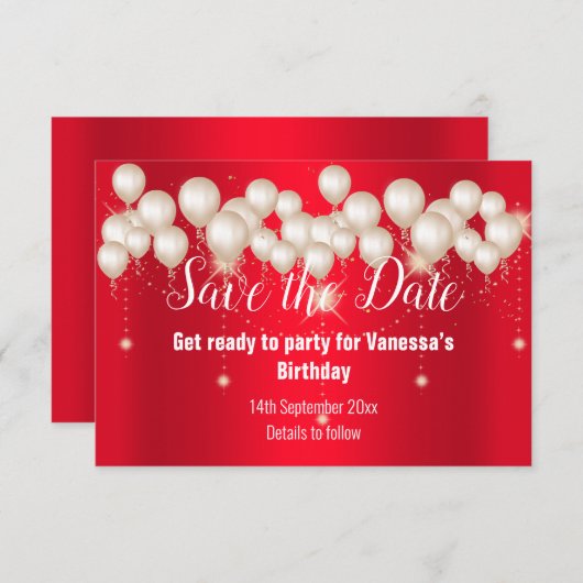 FAIRE-PART BALLON ROUGE ENREGISTRER LA DATE (Devant / Derrière)