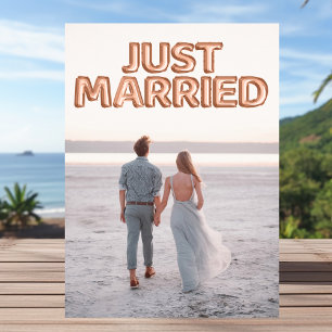 Faire-part Ballons Rose Gold "Just Married" Photo de Mariage