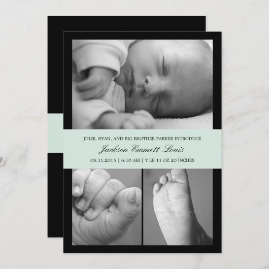 Faire-part Bande intemporelle - Bleu (Devant / Derrière)