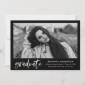 Faire-part Bande noire et blanche - Script photo Graduation (Devant)