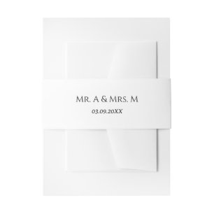 Faire-part Bandeau de mariage blanc et noir avec noms et date