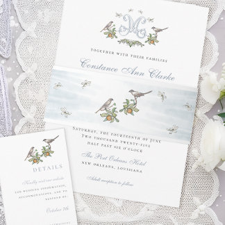 Faire-part Bandeau Floral Oiseaux de l'Amour