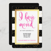 Faire-part Bandes noires et blanches et or | J'Ai Déménagé (Devant / Derrière)