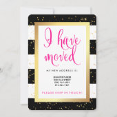 Faire-part Bandes noires et blanches et or | J'Ai Déménagé (Devant)