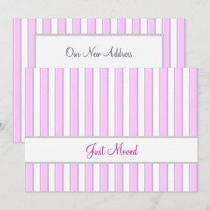 Faire-part Bandes roses et blanches Editable Nouvelle Adresse