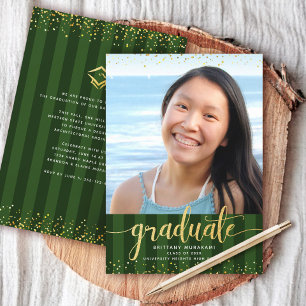 Faire-part Bandes vertes graduation photo or parties scintill