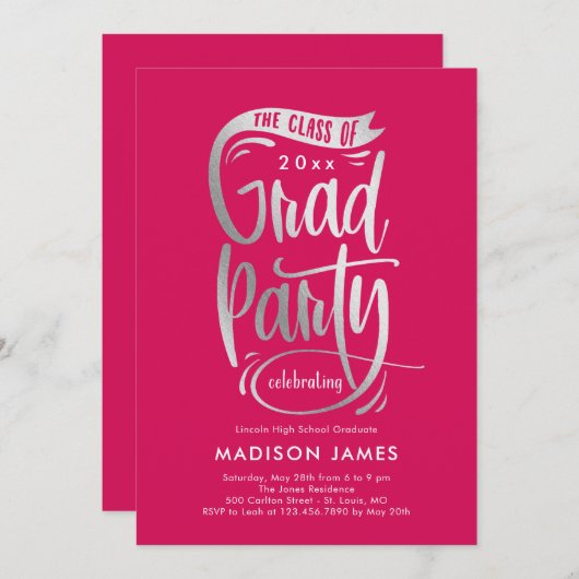 Faire-part Bannière de fête ÉDITABLE COULEUR Graduation Invit (Devant / Derrière)