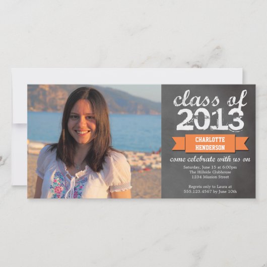 Faire-part Bannière ruban orange tableau photo remise des dip (Devant)