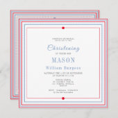 Faire-part Baptême baptisant Simple Script Bleu Rouge Moderne (Devant / Derrière)